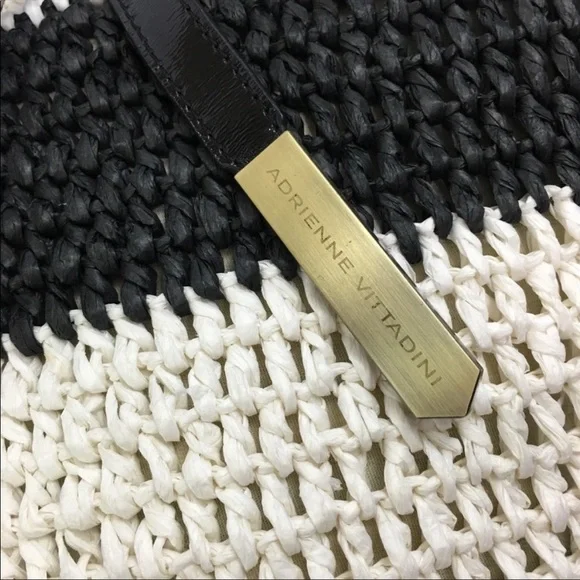 Adrienne Vittadini Nautical Black White Straw Summer Tote Bag - Picture 11 of 16